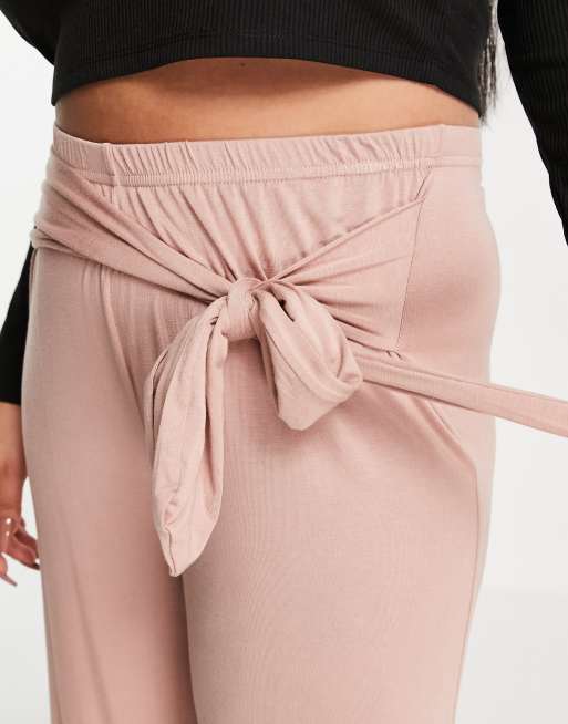 Yours - Exclusives - Broek met wijde pijpen en gestrikte taille in roze, 3 van 4