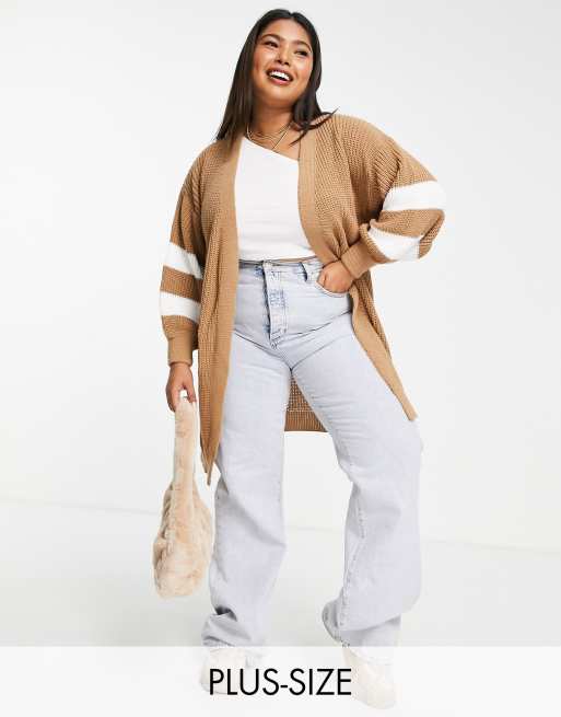 Yours - Exclusives - Vest in collegestijl met zijstrepen in camel