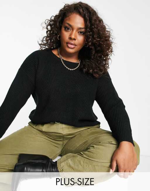 Yours – Exklusiv – Pullover in Schwarz mit Rundhalsausschnitt