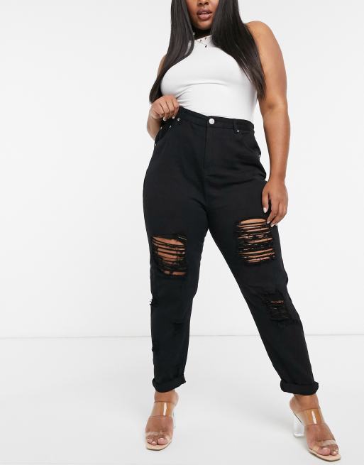 Yours – Exklusive, extrem zerrissene Mom-Jeans in Schwarz, 4 von 4