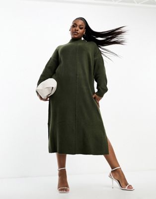 Yours exposed seam jumper dress in khaki