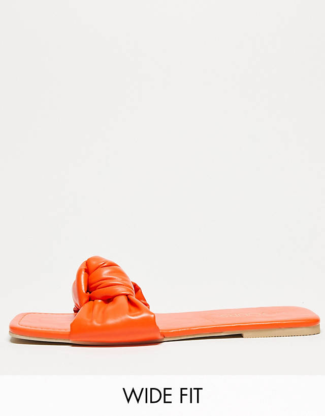 Yours - extra wide fit knot front flat sandal in orange