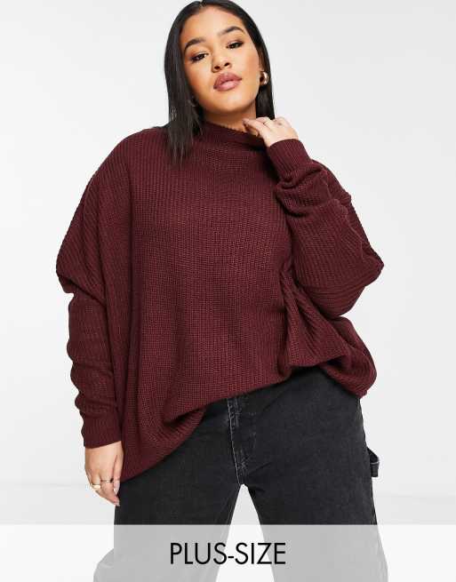 Women's Plus Size Lurex V-Neck Sweater - Ava & Viv Burgundy X