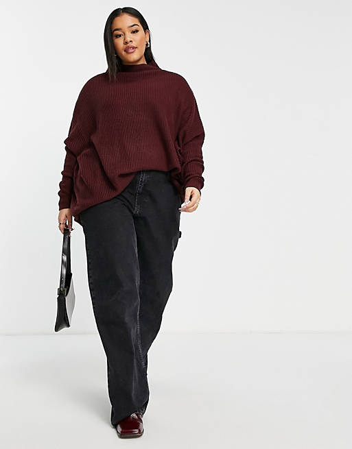 Yours fashion oversized jumper in burgundy 