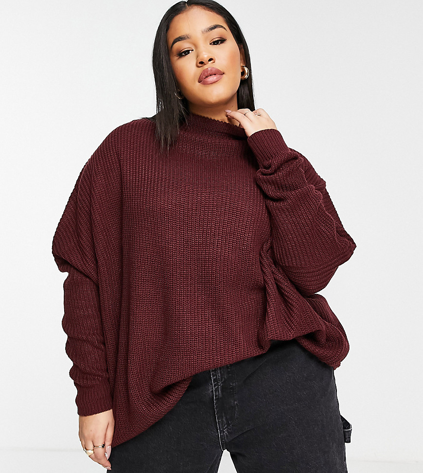 Yours fashion oversized sweater in burgundy-Red