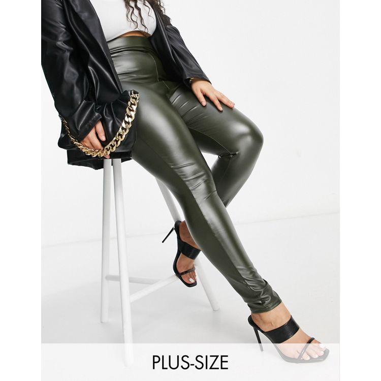 Yours faux leather leggings in khaki