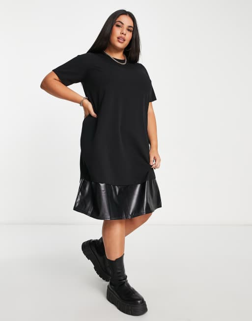 Yours faux leather shift dress in black