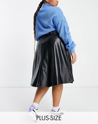 Yours faux leather skater skirt in black-Blue