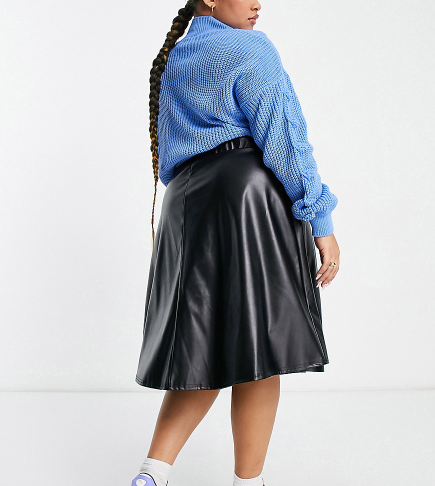 Yours faux leather skater skirt in black-Blue