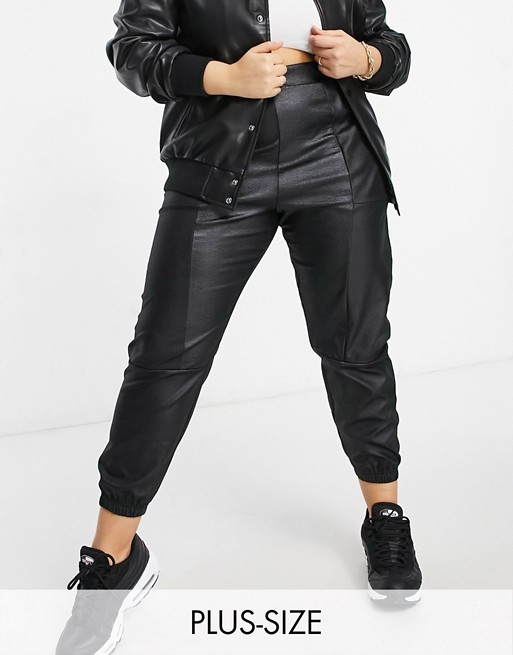 Yours faux leather utility joggers in black
