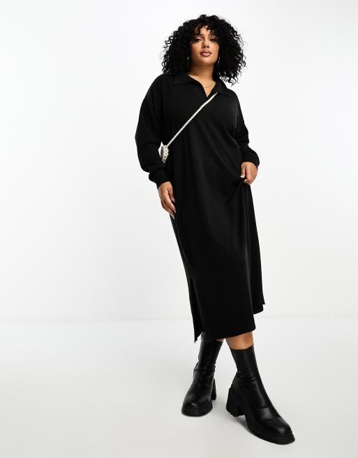 Yours fine knit collar dress in black