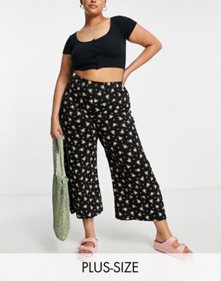 Yours cropped wide leg trousers in black floral