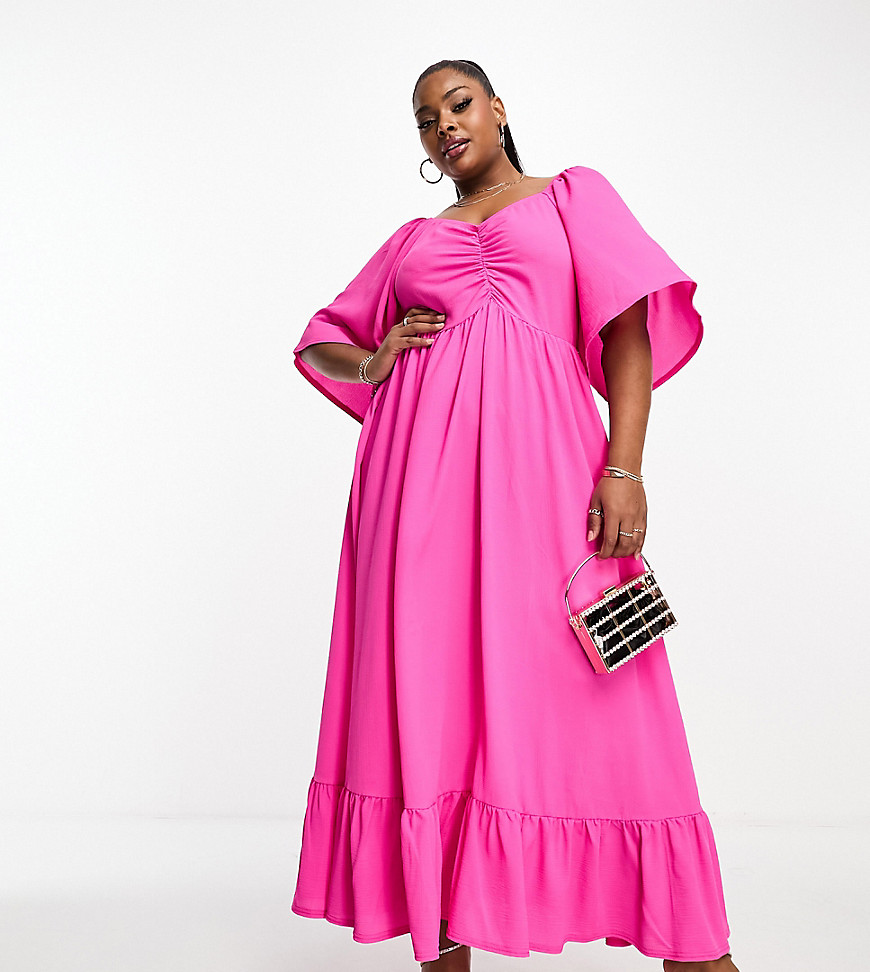 Yours fluted sleeve maxi dress in pink