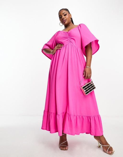 Yours fluted sleeve dress pink | ASOS