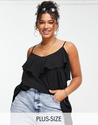 Yours frill detail cami top in black