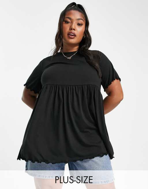 Yours frill edge peplum tee in black