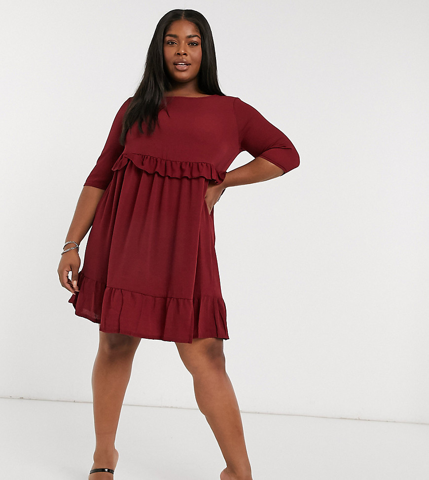 Yours frill layer smock dress in red