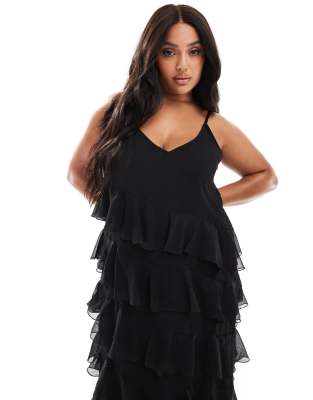 frill maxi dress in black