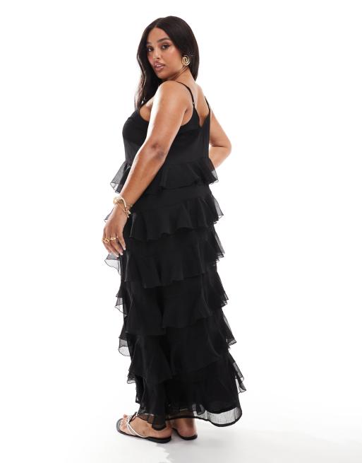 knee length dresses for ladies Janis Cotton Frill Maxi Dress / Black | Meshki