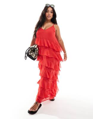 frill maxi dress in red