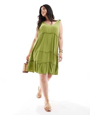 frill tiered mini dress in green