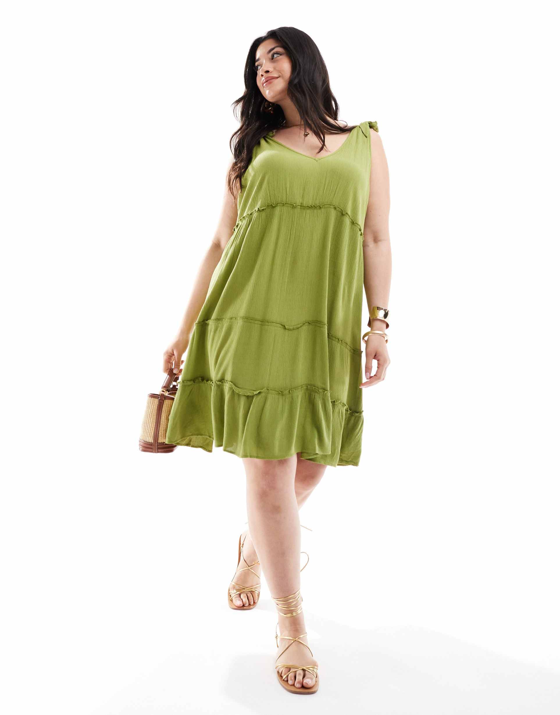 yours frill tiered mini dress in green