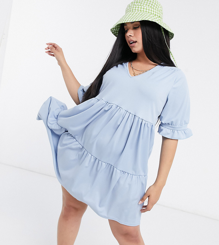 Yours frill tiered smock dress in blue