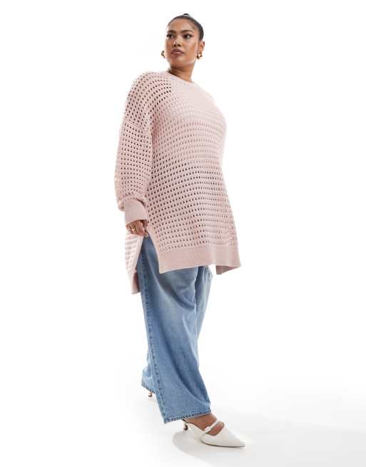 Yours – Gehäkelter Pullover in Hellrosa