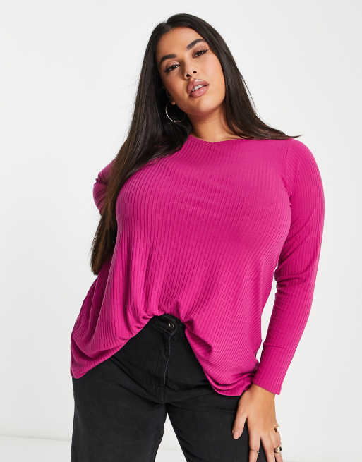 Yours - Geribbelde swingtop met lange mouwen in roze