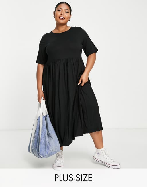 Yours – Gesmoktes Midikleid in Schwarz
