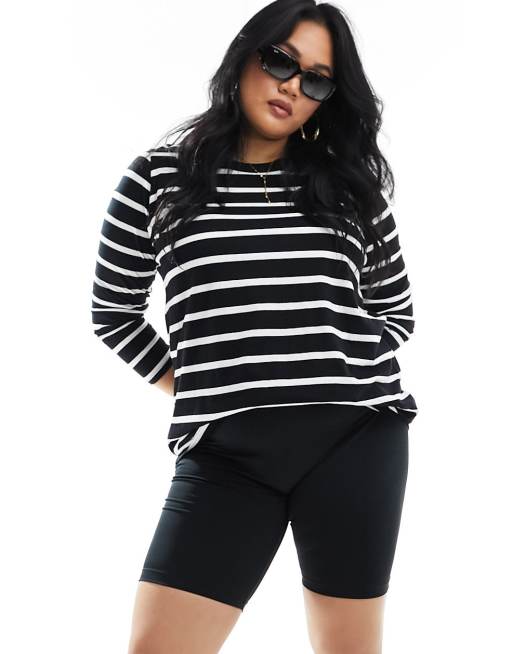 Yours - Gestreept T-shirt met lange mouwen in zwart-wit