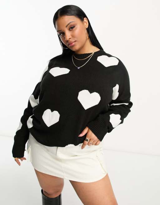 Yours heart print jumper in black