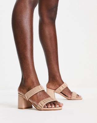 Yours Wide Fit ruched heeled sandal in camel