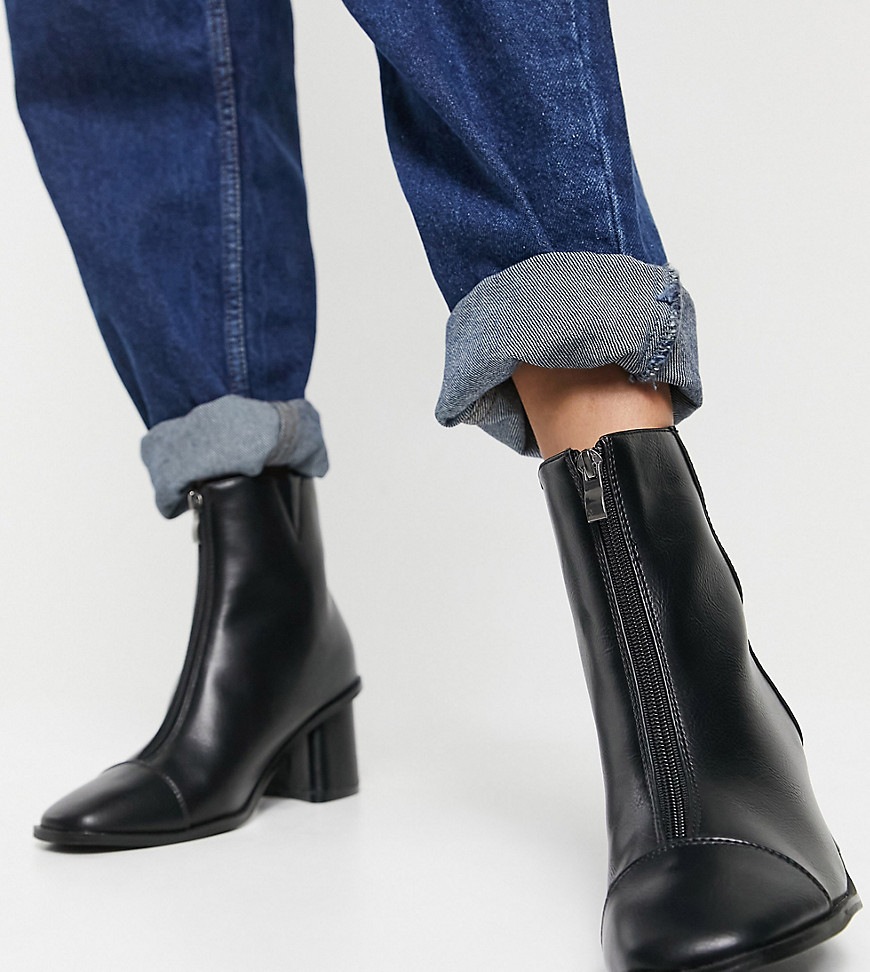 Yours heeled boots with zip detail in black