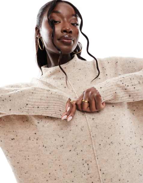 Yours high neck jumper with seam detail in neutral speckle print - view 1
