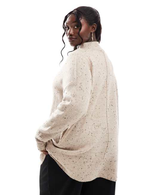 Yours high neck jumper with seam detail in neutral speckle print, 3 of 4