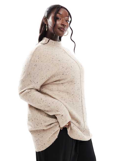 Yours high neck jumper with seam detail in neutral speckle print, 4 of 4