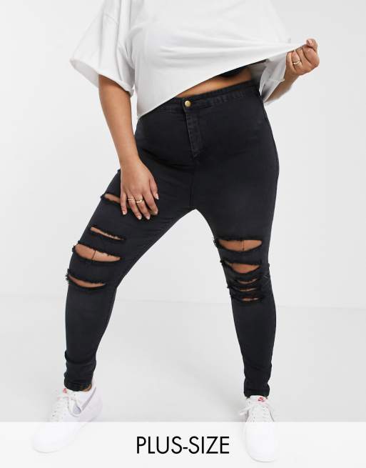 High waisted black store cut up jeans