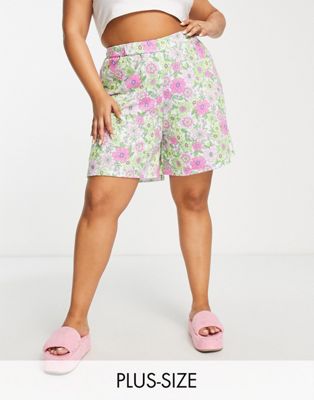 Yours high waisted summer floral shorts in pink