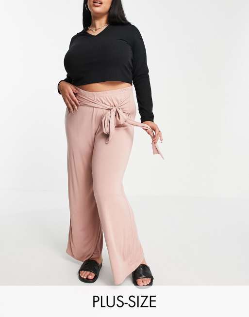 Yours in esclusiva - Pantaloni con fondo ampio allacciati in vita, colore rosa pallido