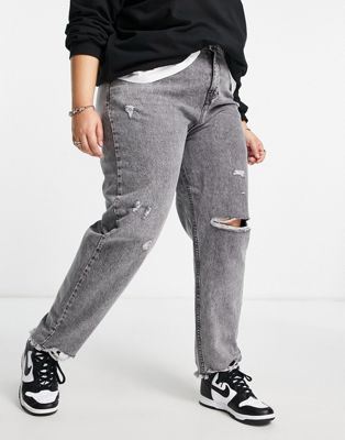 Yours ripped mom jean in grey - ASOS Price Checker