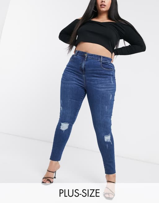 Yours - Jean skinny effet usé - Bleu délavé moyen
