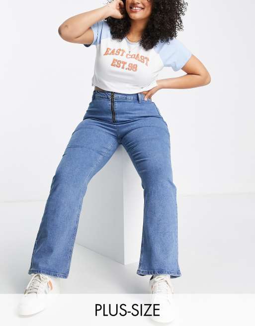 Yours - Jeans met rechte pijpen in blauwe wassing