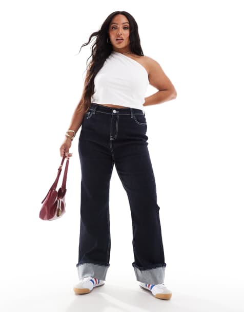 Yours - Jeans met wijde pijpen en omgeslagen pijpen in indigoblauw - view 1