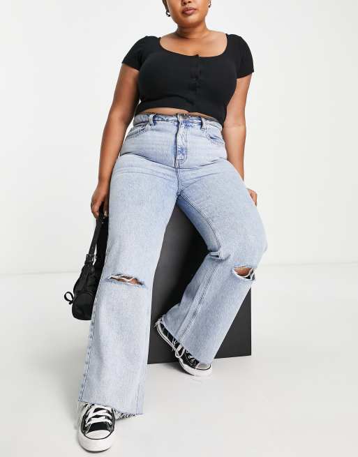Yours – Jeans mit weitem Bein und Zierrissen in Bleach-Waschung , 4 von 4