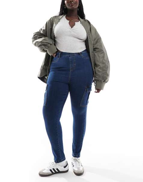 Yours - Jegging met cargozakken in indigo - view 1