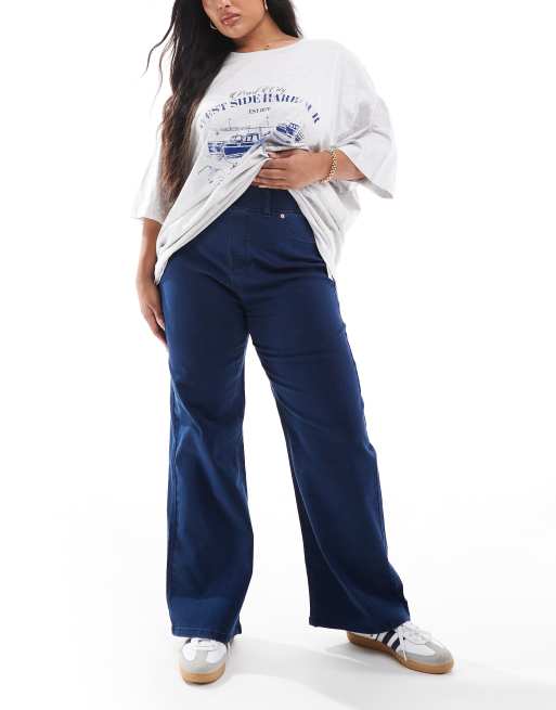 Yours - Jegging met wijde pijpen in middenblauw met wassing