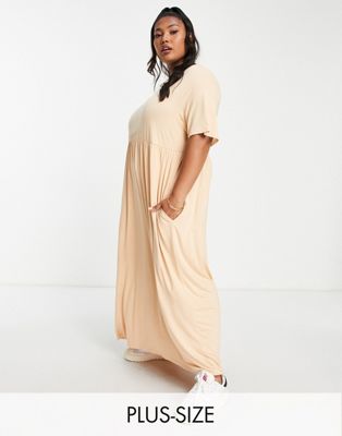 Yours jersey maxi smock dress in camel