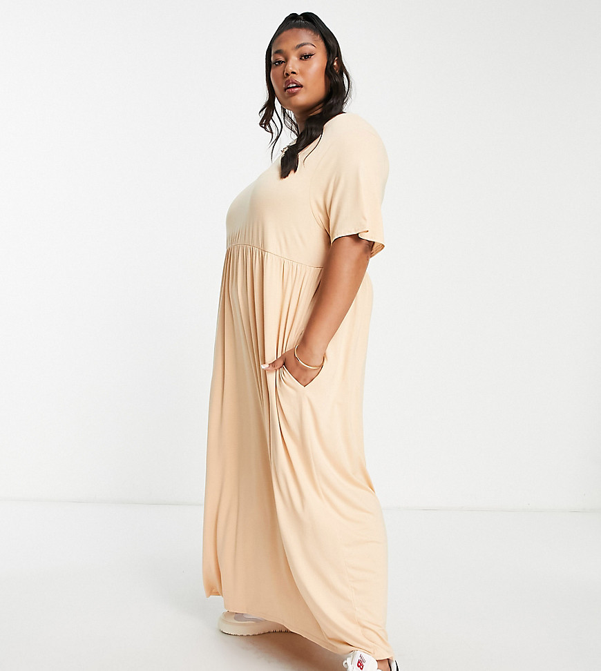 Yours Exclusive Long Sleeve Smock Midi Dress In Mocha-brown In Neutral