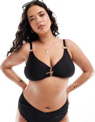 Yours Yours jewel bikini top co-ord in black